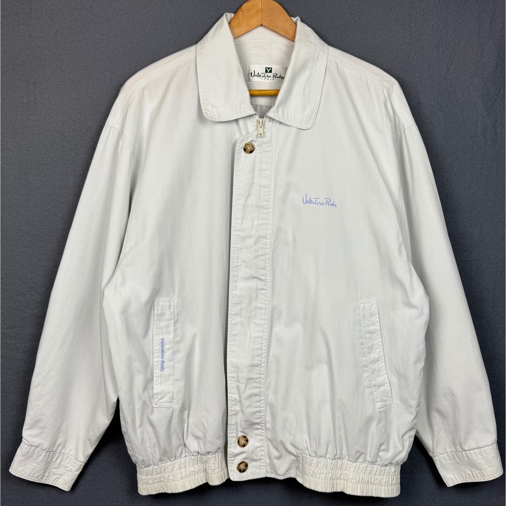 Valentino Rudy Italy Mens Jacket White Full Zip Collared L White Old Money Retro